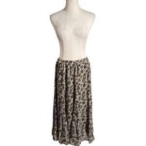 Laura Scott Tan And Green Floral Flowy Midi Skirt